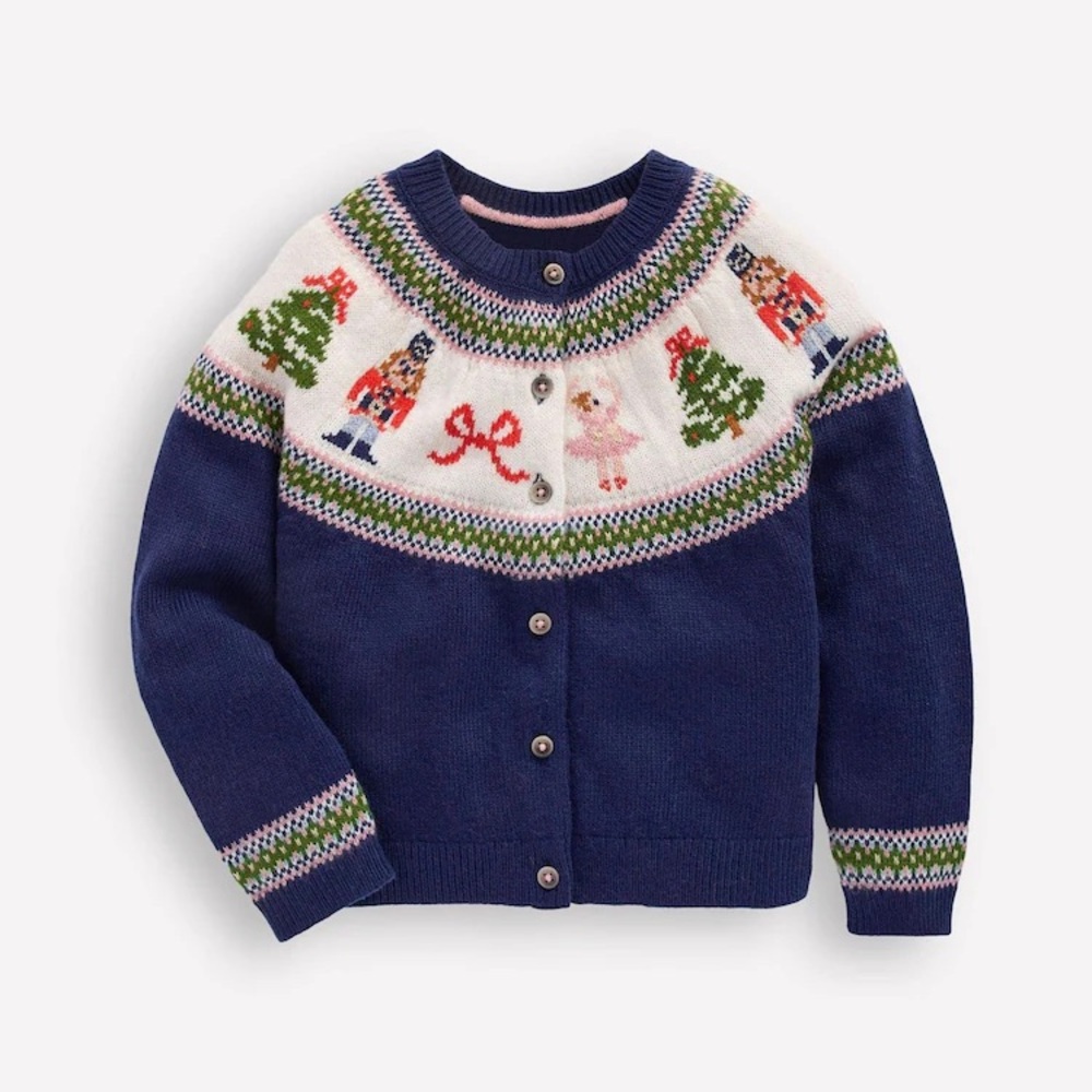 Boden Blue Christmas Edie Fairisle Pattern Cardigan